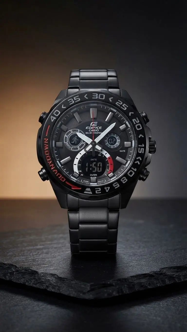 Casio Edifice Dual Stealth Red · Ref. CE-09
