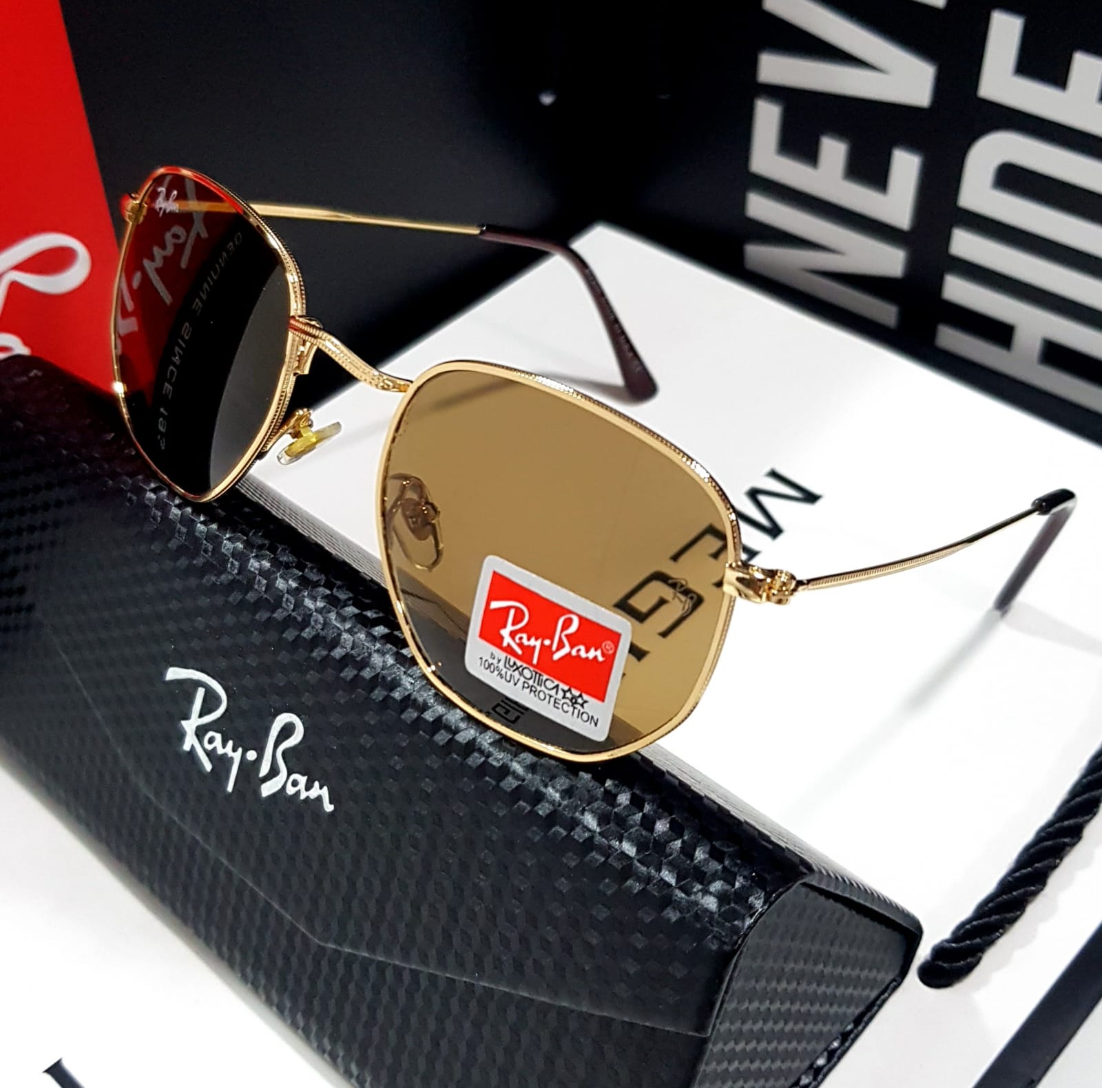 Ray-Ban Hexagonal Gold Ámbar · vista 1