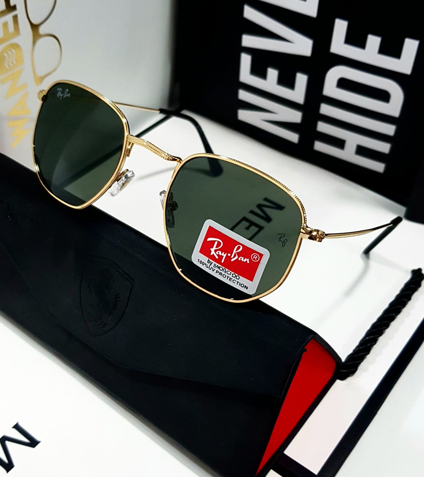 Ray-Ban Hexagonal Gold Green · vista 1