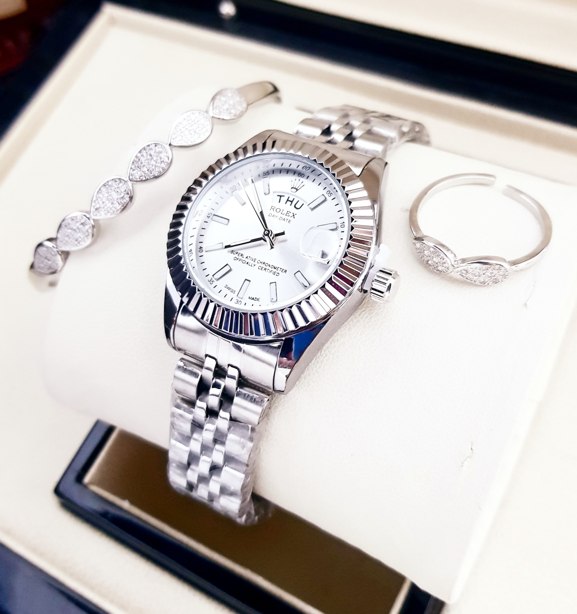 ROLEX Dama Set Plata Esfera Blanca · Ref. RD-01